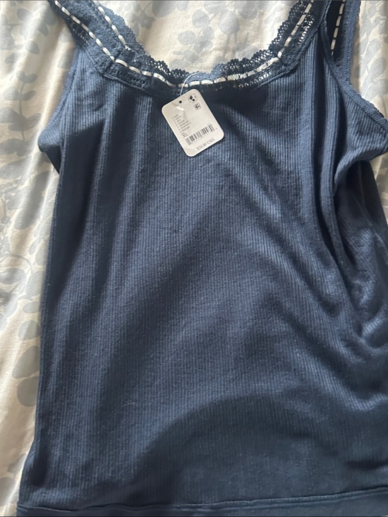 Free People Tops - Free People Lace-Trim Ribbed Camisole - Navy Blue